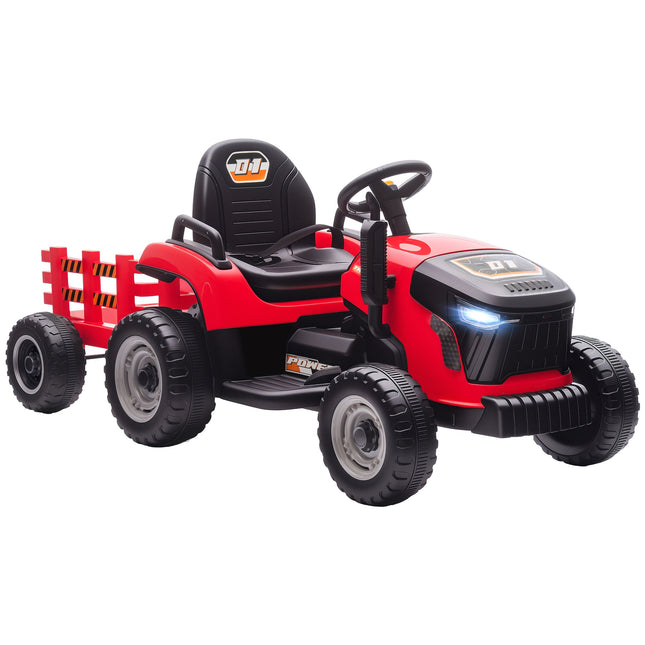 Kinder 12V Elektro-Aufsitz-Traktor mit Fernbedienung, Anhänger, Rot