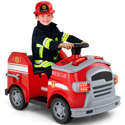 Kinder 12V Aufsitz-Feuerwehrauto, Lichter, Sounds, Helm