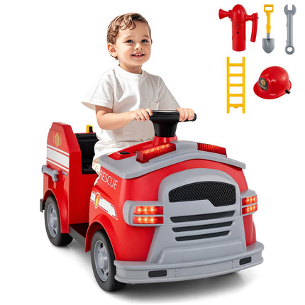 Kinder 12V Aufsitz-Feuerwehrauto, Lichter, Sounds, Helm