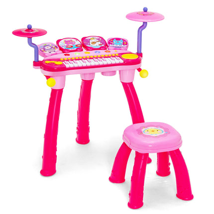Kinder 24-Tasten Keyboard-Schlagzeug-Set mit Mikrofon, MP3, Hocker