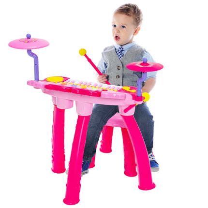 Kinder 24-Tasten Keyboard-Schlagzeug-Set mit Mikrofon, MP3, Hocker