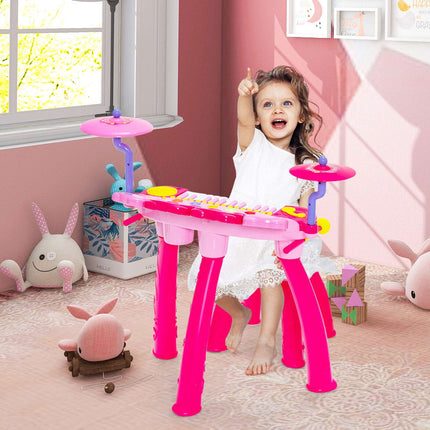 Kinder 24-Tasten Keyboard-Schlagzeug-Set mit Mikrofon, MP3, Hocker