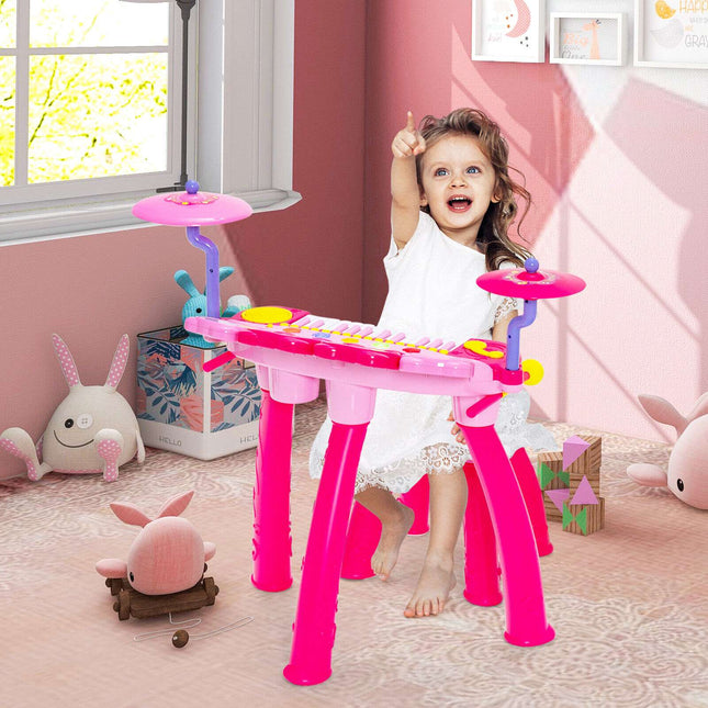 Kids 24-Key Keyboard Drum Set With Mic, MP3, Stool