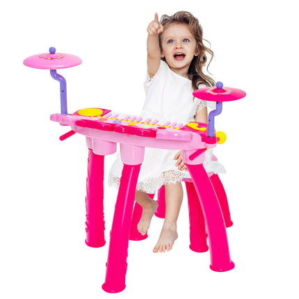 Kinder 24-Tasten Keyboard-Schlagzeug-Set mit Mikrofon, MP3, Hocker