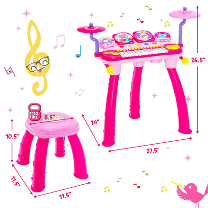 Kinder 24-Tasten Keyboard-Schlagzeug-Set mit Mikrofon, MP3, Hocker