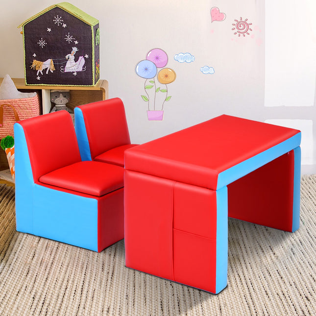 2-in-1 Kindersofa-Set, mit Stauraum, Holzrahmen, Rot