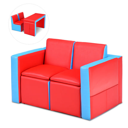 2-in-1 Kindersofa-Set, mit Stauraum, Holzrahmen, Rot