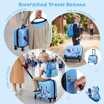 Kids 2-Piece Ride-On Carry-On Luggage Set, Blue