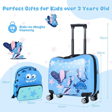 Kids 2-Piece Ride-On Carry-On Luggage Set, Blue