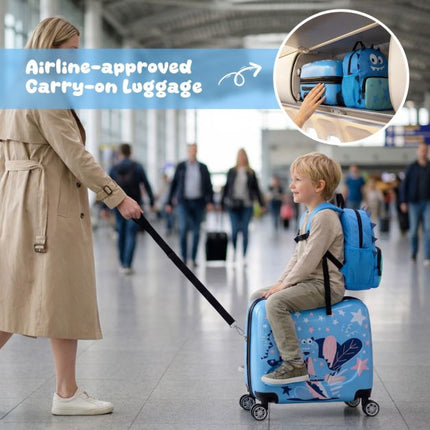 Kids 2-Piece Ride-On Carry-On Luggage Set, Blue