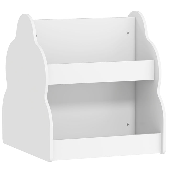 Kinderboekenkast met 2 niveaus en wielen, 4 planken, wit