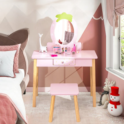 Kinder 2-in-1 Schminktisch-Set mit Hocker & Spiegel, Holz