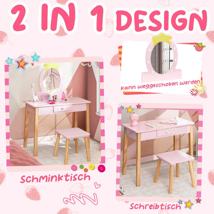 Kinder 2-in-1 Schminktisch-Set mit Hocker & Spiegel, Holz