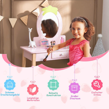 Kinder 2-in-1 Schminktisch-Set mit Hocker & Spiegel, Holz
