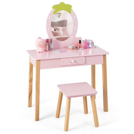 Kinder 2-in-1 Schminktisch-Set mit Hocker & Spiegel, Holz