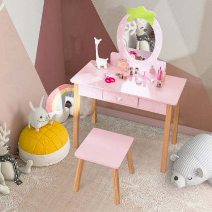 Kinder 2-in-1 Schminktisch-Set mit Hocker & Spiegel, Holz