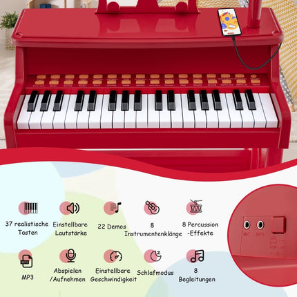 37-Tasten-Keyboard-Set für Kinder mit Mikrofon und Hocker, Rot