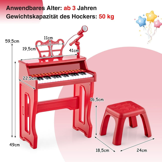 37-Tasten-Keyboard-Set für Kinder mit Mikrofon und Hocker, Rot