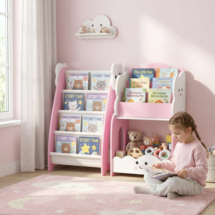 3-in-1 Spielzeugregal für Kinder, Bücherregal und Nachttisch, Pink