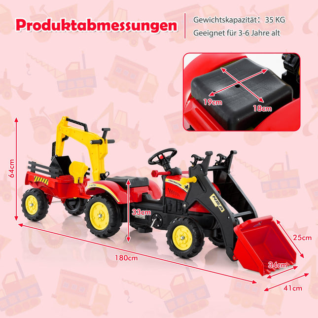Kinder 3-in-1 Aufsitzbagger mit Anhänger & Schaufel