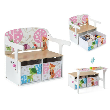 3-in-1 Kinder-Tisch- und Stuhl-Set mit Aufbewahrungsboxen, Weiß