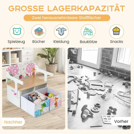 3-in-1 Kinder-Tisch- und Stuhl-Set mit Aufbewahrungsboxen, Weiß
