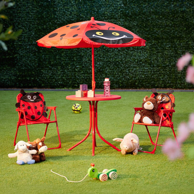 4-teiliges Campingmöbel-Set für Kinder mit Sonnenschirm