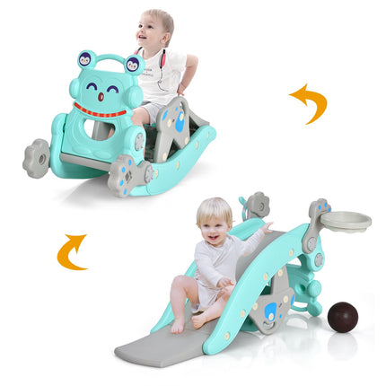 Kinder 4-in-1 Schaukelpferd-Rutsche-Set, Basketball, Ringe