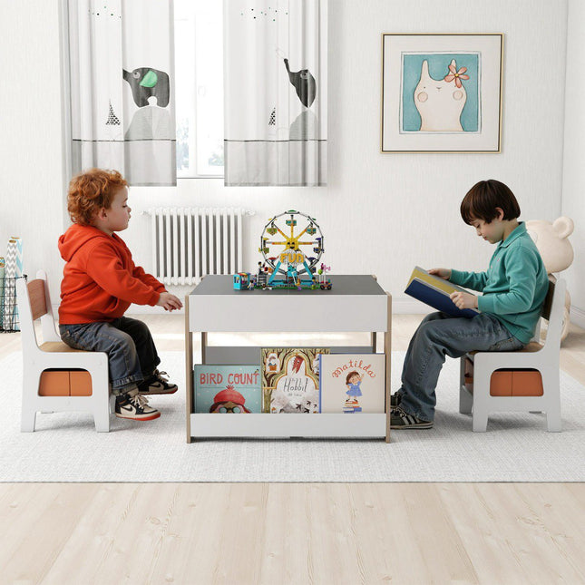 Kindertisch und 2 Stühle 4-in-1, beidseitig nutzbare Kunstplatte