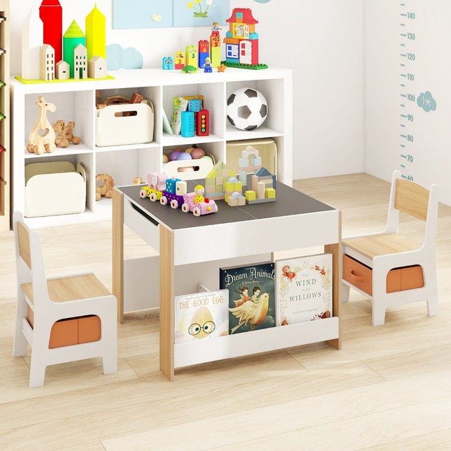 Kindertisch und 2 Stühle 4-in-1, beidseitig nutzbare Kunstplatte