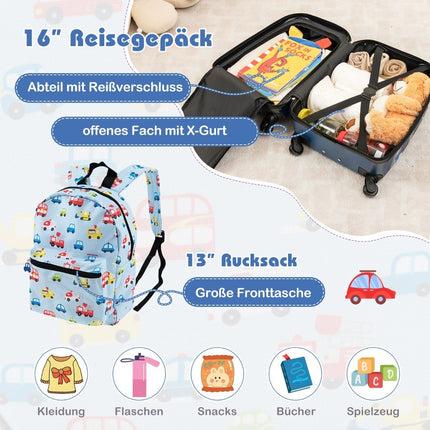 Kids' 5-Piece Luggage Set: 16"" Suitcase, Backpack, Blue