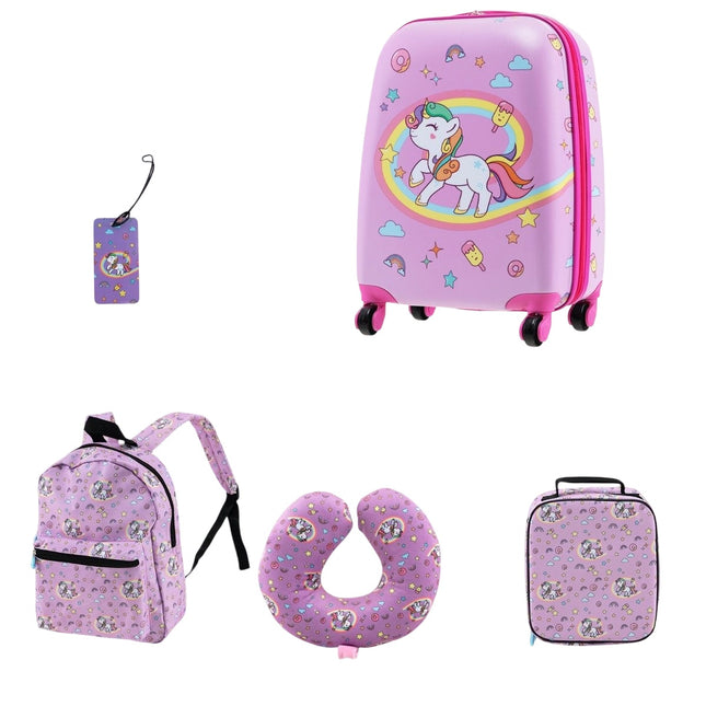 5-delige bagageset voor kinderen: 16" koffer, rugzak, roze