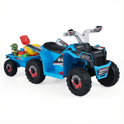 Kinder 6V Elektro-ATV mit Anhänger, Blau, Robuste Räder