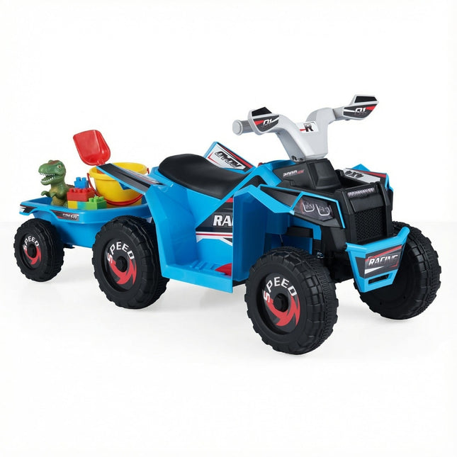 Kinder 6V Elektro-ATV mit Anhänger, Blau, Robuste Räder