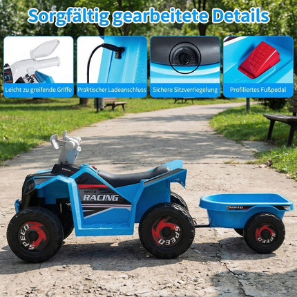 Kinder 6V Elektro-ATV mit Anhänger, Blau, Robuste Räder