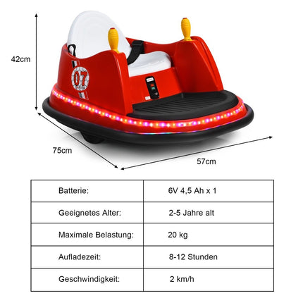 Kinder 6V Elektro-Bumper Car mit Lichtern, Rot, 57x75x42 cm