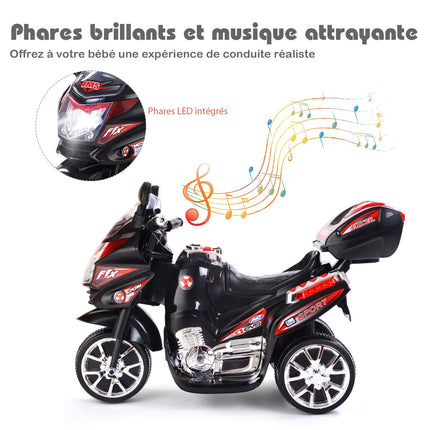 6V Elektro-Motorrad für Kinder, 3 Räder, Musik, LED
