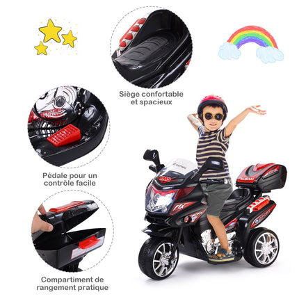 6V Elektro-Motorrad für Kinder, 3 Räder, Musik, LED