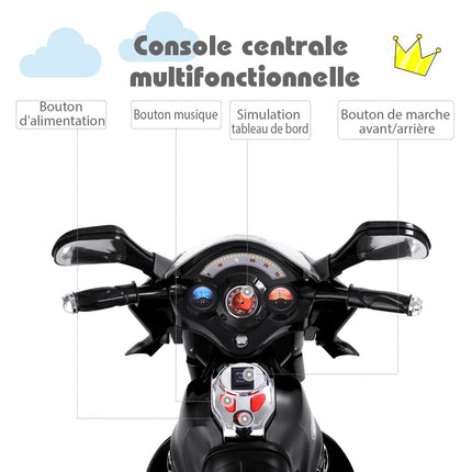 6V Elektro-Motorrad für Kinder, 3 Räder, Musik, LED