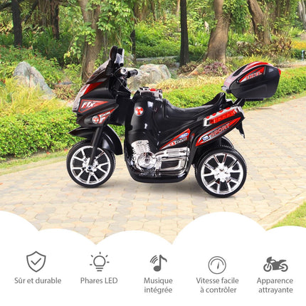 6V Elektro-Motorrad für Kinder, 3 Räder, Musik, LED