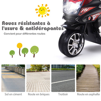 6V Elektro-Motorrad für Kinder, 3 Räder, Musik, LED