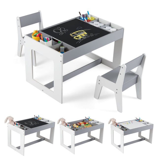 Kinder-Spieltisch-Set mit 2 Stühlen, doppelseitiger Tischplatte