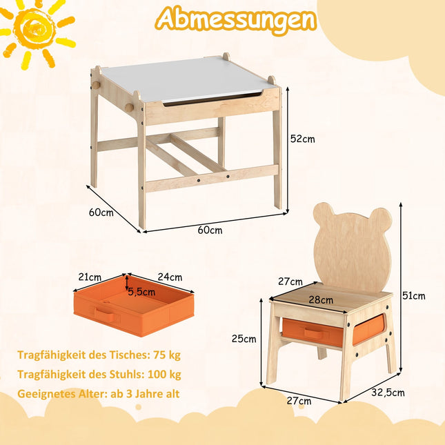 Kinder-Aktivitätstisch-Set mit Panda-Stühlen, 4-in-1-Design