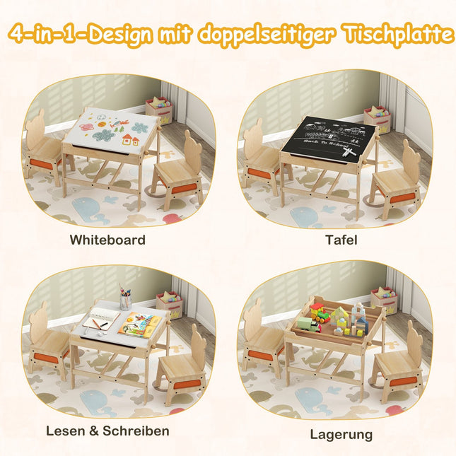 Kinder-Aktivitätstisch-Set mit Panda-Stühlen, 4-in-1-Design