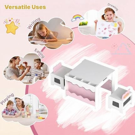 Kids Activity Table and 2 Chairs with Double-Sided Tabletop, Pink, Ages 3+
