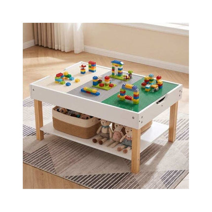 Kids Activity Table with Hidden Storage and Reversible Top, White, Ages 3+