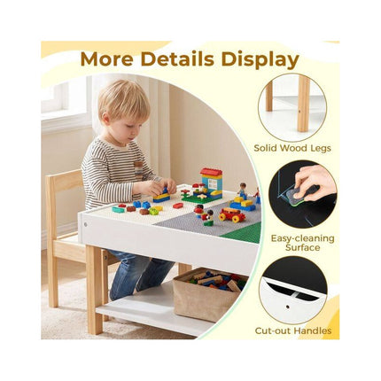 Kids Activity Table with Hidden Storage and Reversible Top, White, Ages 3+