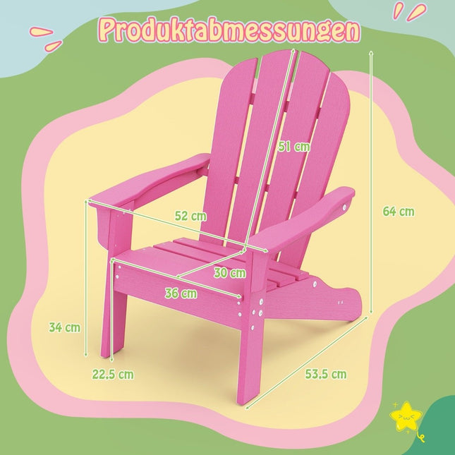 Kids Adirondack Chair, HDPE, Ergonomic Backrest, Pink