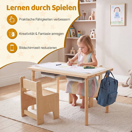 Kids Adjustable Activity Table & Chair Set, Natural Wood