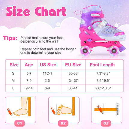 Verstellbare Kinder-Rollschuhe, Räder mit Leuchtfunktion, Pink